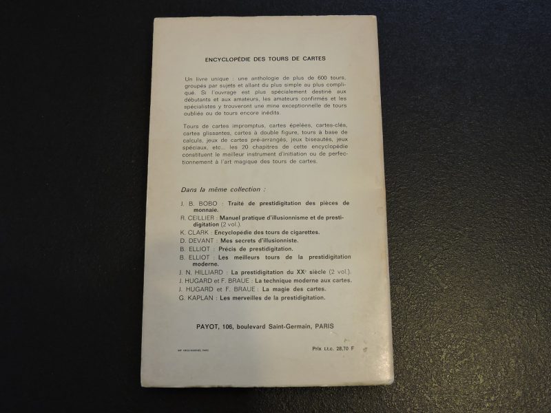PAYOT Encyclopédie des tours de cartes Jean Hugard Edition 1970